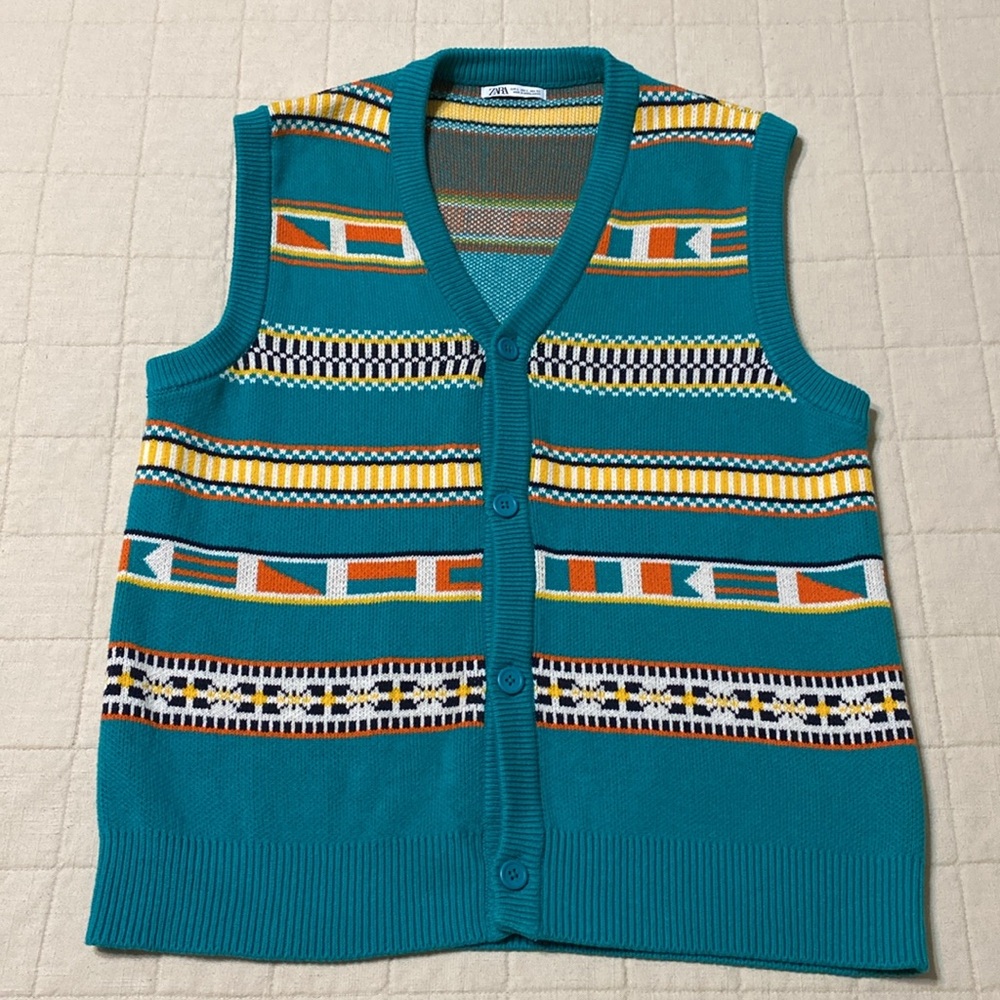 ZARA Cotton Sweater Vest Cardigan Size L